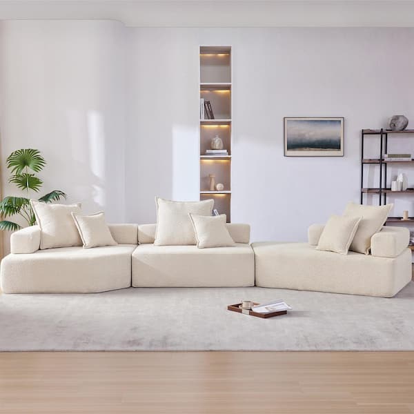 Harper & Bright Designs 156 in. Oversized Boucle Fabric Modular Sectional Sofa in Beige with 6 Pillows, No Assembly Required