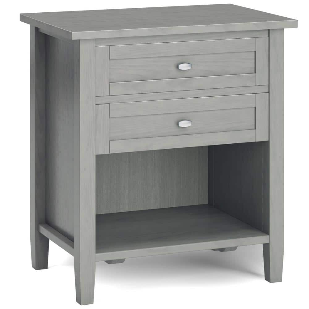 Fog Grey Solid Wood 2-Drawer Nightstand with Open Shelf