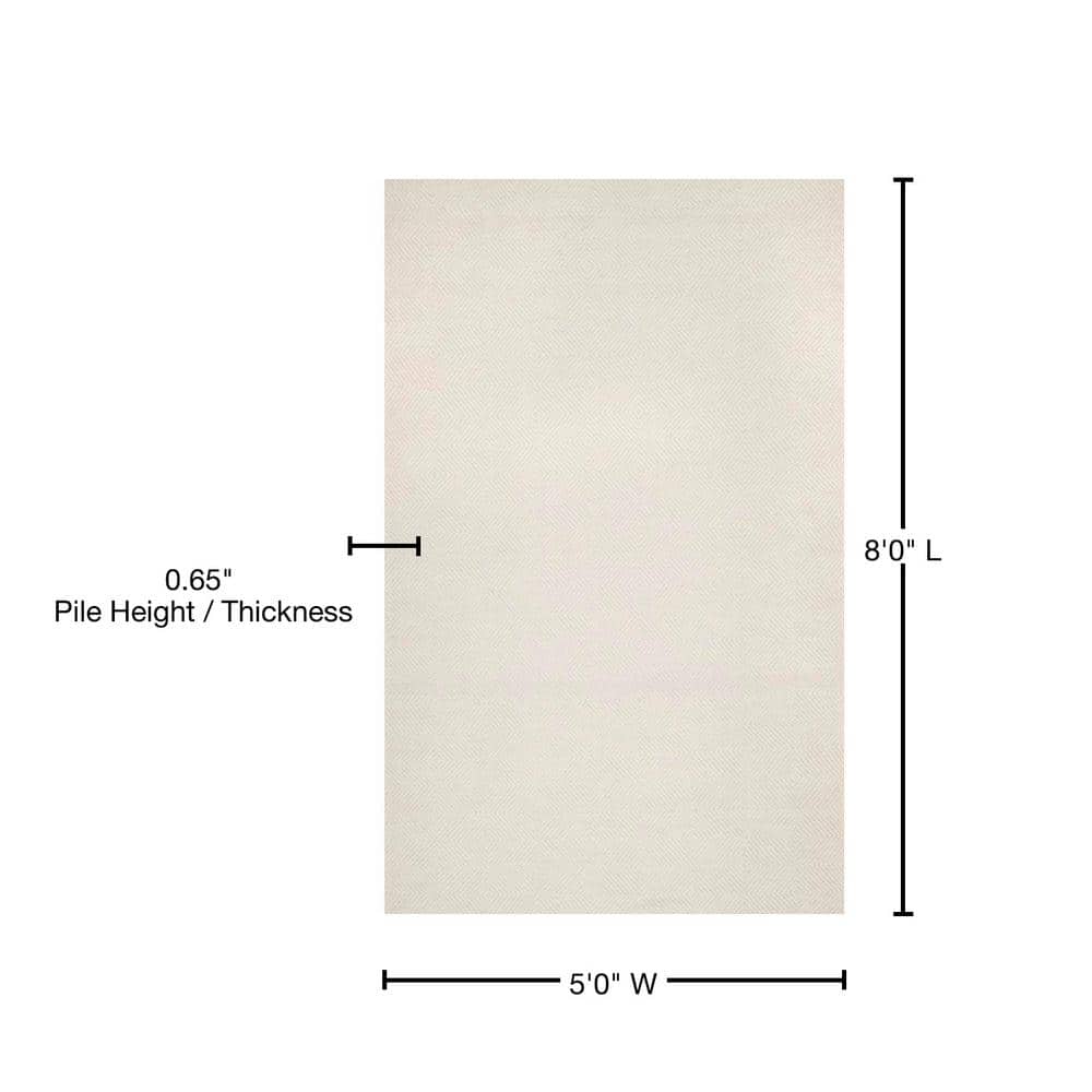 Cream Geometric Tufted Wool Area Rug, 5' x 8'
