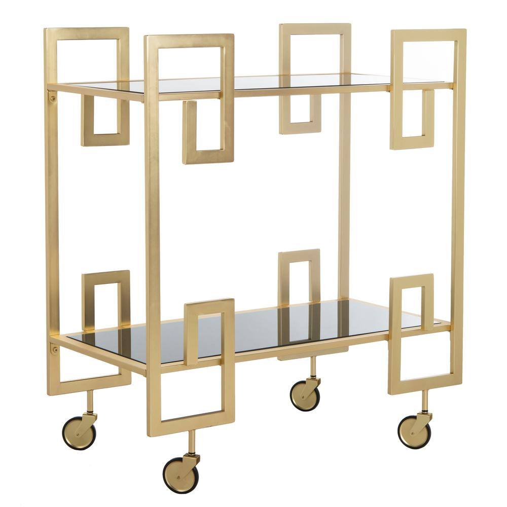 Eliza Brass and Black Glass 2-Tier Bar Cart with Latticework