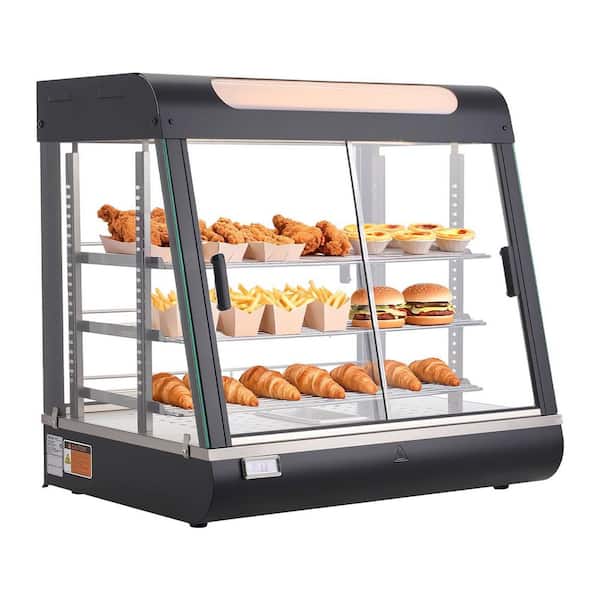 3-Tier Commercial Food Warmer Display, 106 Qt. Black Food Display Warmer, 86℉~185℉ Steam Heating for Hamburger