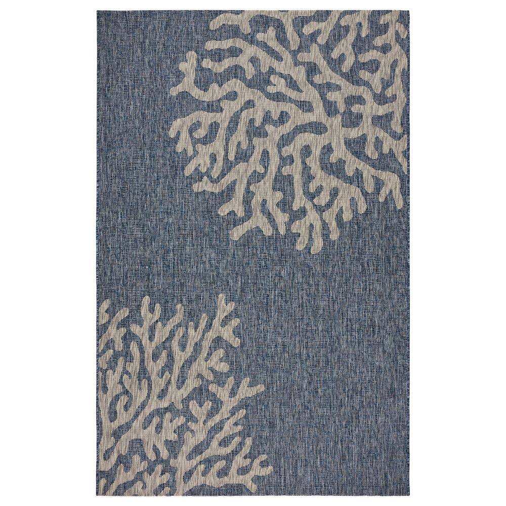 Coastal Charm Gray and Navy 5' x 7' Reversible Indoor/Outdoor Rug