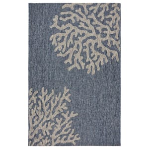 Camila Coastal Reef Navy Blue/Gray 5 ft. x 7 ft. Corals Polypropylene Indoor/Outdoor Area Rug