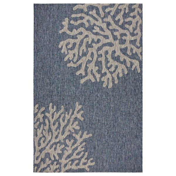 Unbranded Camila Coastal Reef Navy Blue/Gray 1 ft. 10 in. x 3 ft. Corals Polypropylene Indoor/Outdoor Area Rug