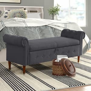 Gray Tufted Fabric/PU Storage Bench 63 in. L x 22.1 in. W x 24.1 in. H
