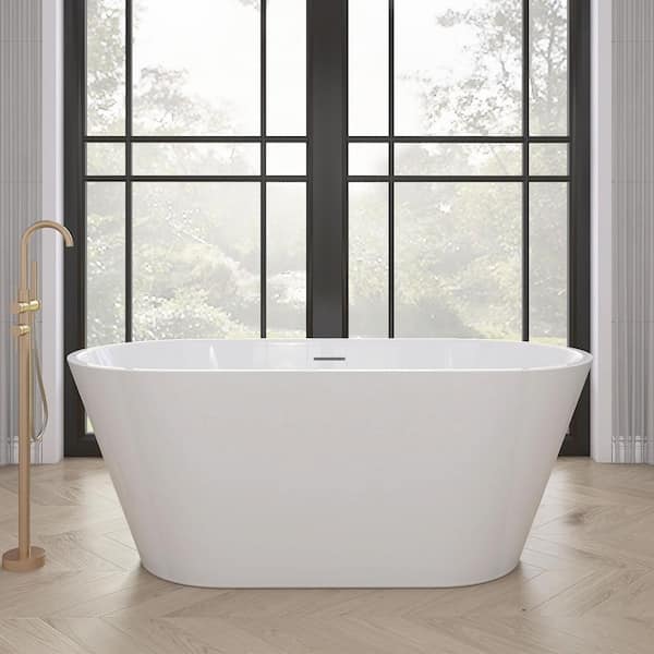 51 in. x 27.5 in. Acrylic Free Standing Tub Flatbottom Freestanding Soaking Bathtub with Chrome Removable Drain in White