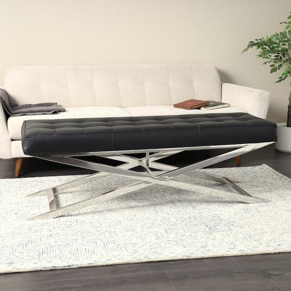 Litton Lane Black Dining Bench with Stainless Steel Supports 19 in. X 60 in. X 19 in.