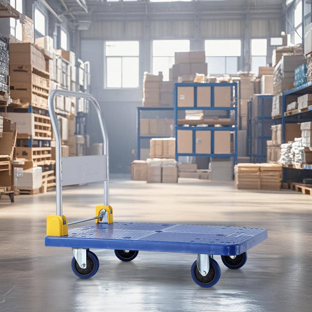 Platform Truck with 880lb Weight Capacity and 360 Degree Swivel Wheels, Foldable Push Hand Cart for Loading and Storage, Blue
