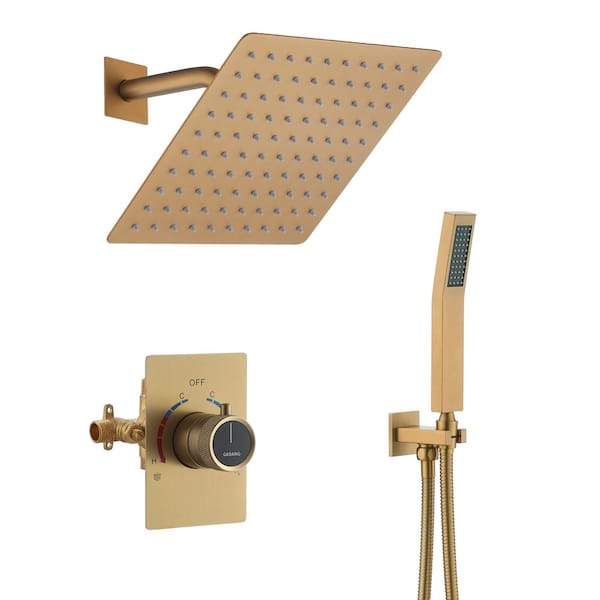 CASAINC Integrated 2-Spray Single Handle 2-Function Shower Faucet 1.8 GPM Pressure Balance with Hand Shower in Brushed Gold