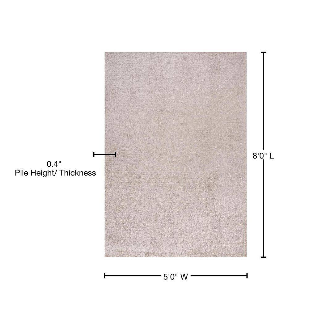 Beige Solid Synthetic Low-Pile Reversible Area Rug