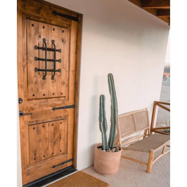 36 in. x 96 in. Mediterranean Knotty Alder Square Top Clear Stain Left-Hand Inswing Wood Single Prehung Front Door