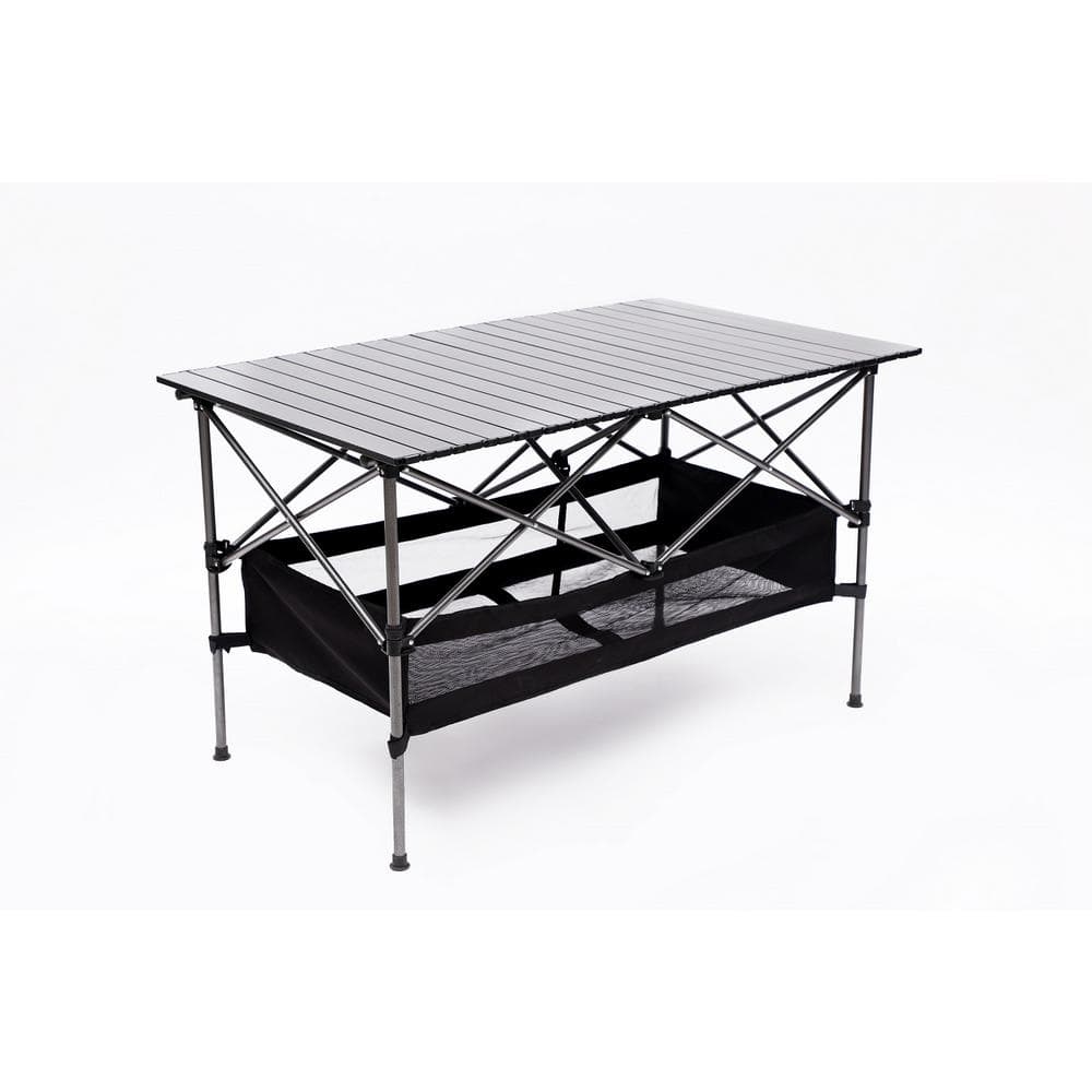 44.46 in. Black Aluminum Lightweight Roll-Up Rectangular Folding Outdoor Pi