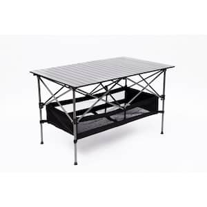 44.46 in. Black Aluminum Lightweight Roll-Up Rectangular Folding Outdoor Picnic Table with Carrying Bag