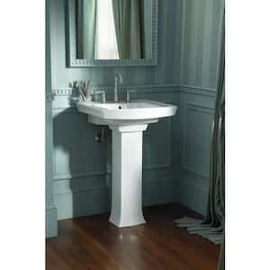 Archer Vitreous China Pedestal Combo Bathroom Sink in Biscuit with Overflow Drain