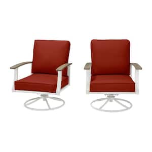 Marina Point White Steel Outdoor Patio Swivel Lounge Chair with Sunbrella Henna Red Cushions (2-Pack)