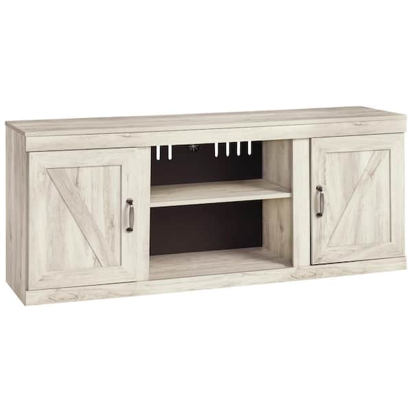Benjara 60 in. White Wood TV Stand Fits TVs up to 65 Inch in. with 4 Shelves