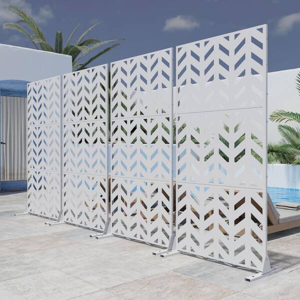 Lirago 72 in. H x 35 in. W White Outdoor Metal Privacy Screen Garden Fence Arrow Pattern Wall Applique