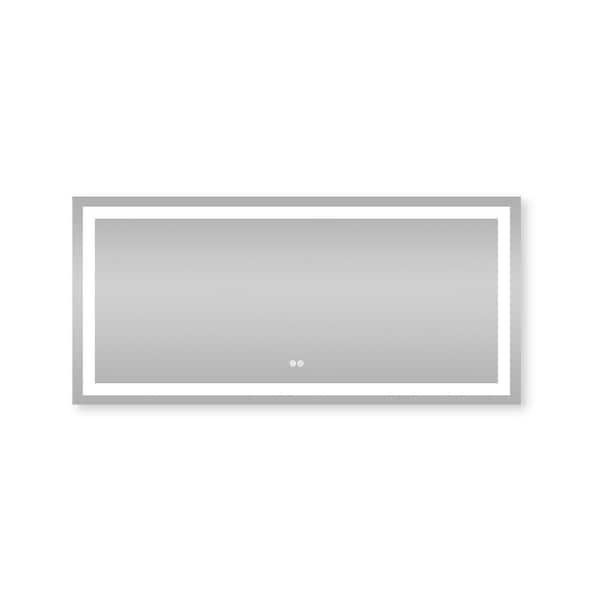 60 in. W x 28 in. H Rectangular Frameless Wall LED Bathroom Vanity Mirror in Aluminum, Anti-Fog, Dimmable