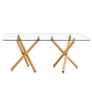 Large Modern Rectangular Clear Glass Dining Table 71 in. Wood Color Double Cross Legs Table Base Dining Table Seats 6