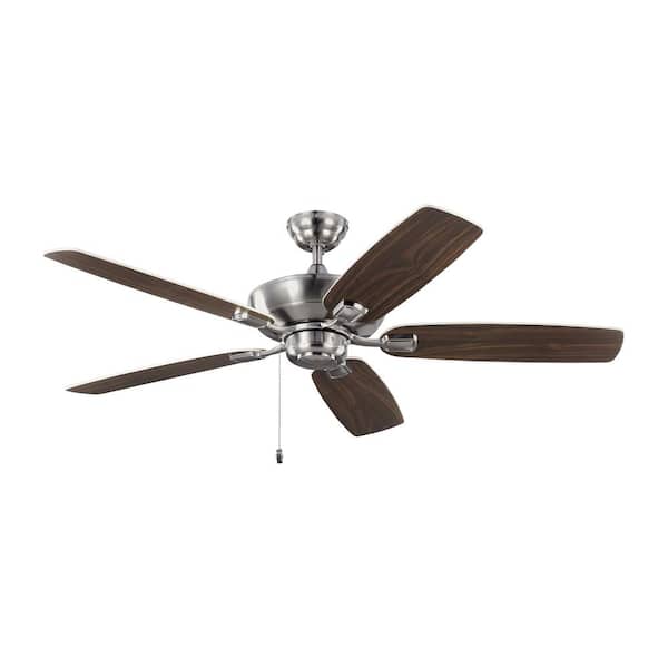 Generation Lighting Colony Max 52 in. Transitional Brushed Steel Ceiling Fan with Silver and American Walnut Reversible Blades, Pull Chain