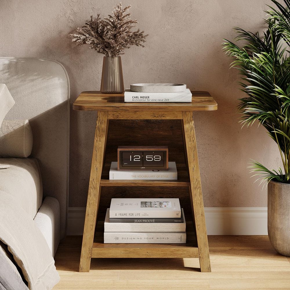 Kerlin 21.6 in. Brown Rectangle Engineered Wood End Table with Storage Shelves