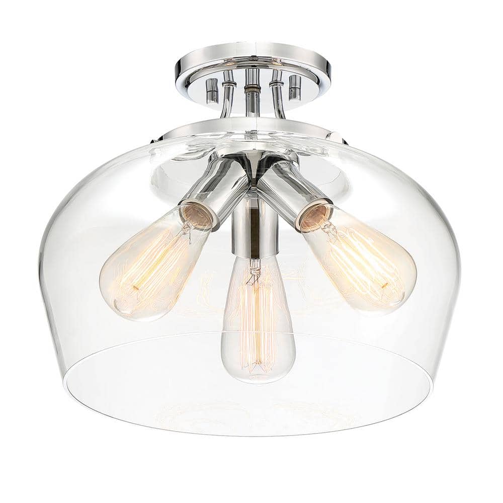 Transitional Curved Glass Bowl Ceiling Light in Polished Chrome