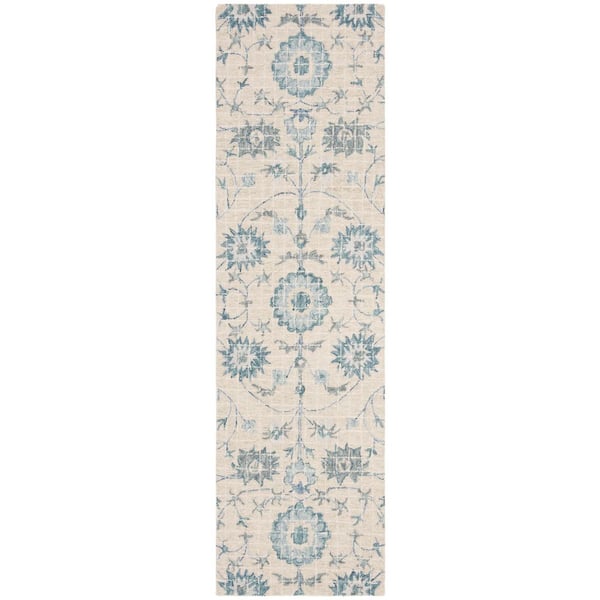 Blossom 2 ft. x 8 ft. Silver/Blue Ornate Floral Runner Rug