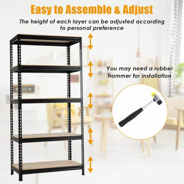 King's Rack 5-Tier Metal Boltless Storage Shelving in Black and Wooden