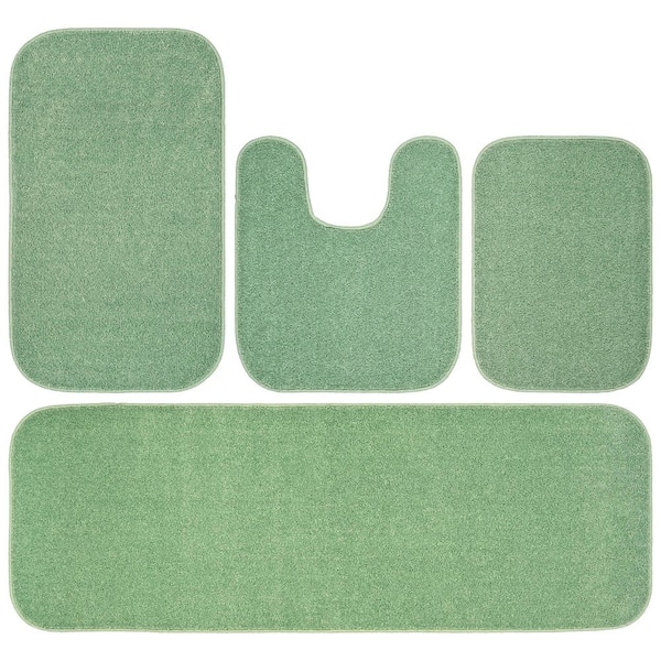 Sedona Deep Fern Green Solid Color Plush Polypropylene Rectangle 4 Piece Bath Rug Set