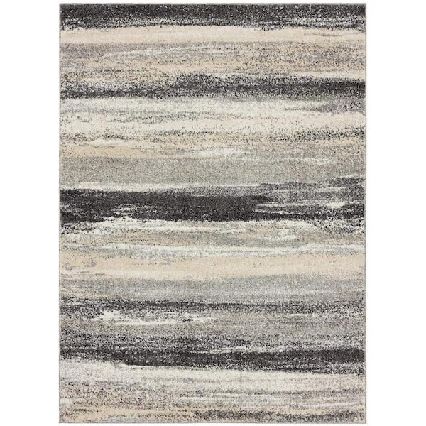Gray Polypropylene 8 ft. x 10 ft. Modern Abstract Indoor/Outdoor Area Rug