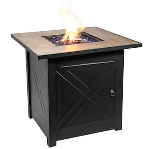 30 in. x 27.6 in. Outdoor Square Steel-Based Propane Gas Fire Pit with Accessories, Black/ Brown