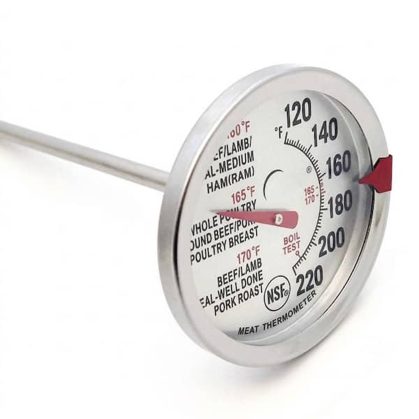 Silver Digital Display Food Thermometer with Long Probe for Frying, BBQ, Oil, Baking, Mechanical Induction