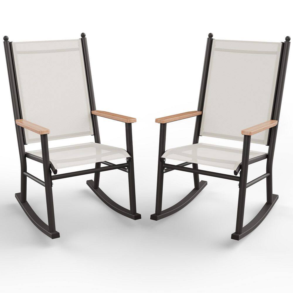 High-Back Metal Outdoor Rocking Lounge Chair with Breathable Textilene Fabric, Brown (2-Pack) price history on PriceWatchPro