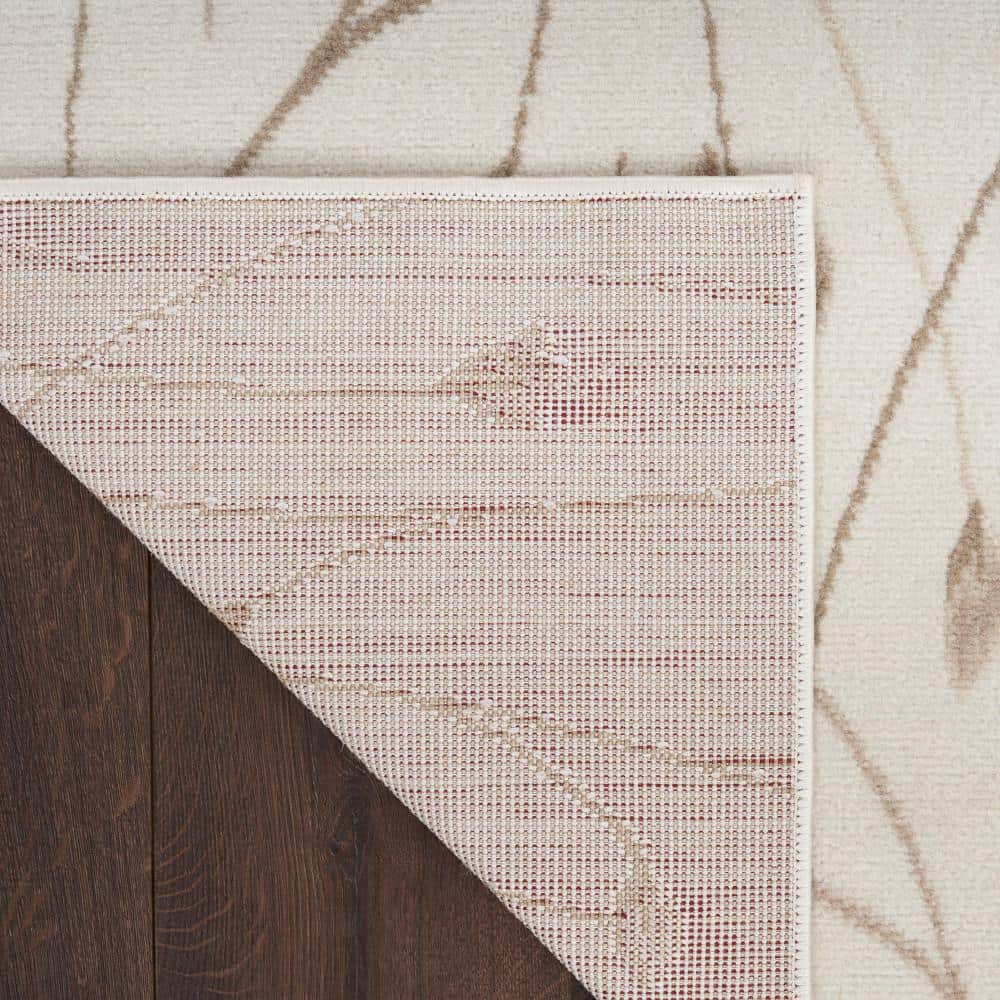 Ivory Beige Floral Rectangular Synthetic Area Rug, 2x4