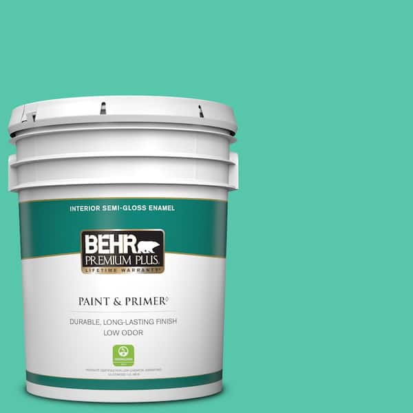 BEHR PREMIUM PLUS 5 gal. #480B-4 Shoreline Green Semi-Gloss Enamel Low Odor Interior Paint & Primer