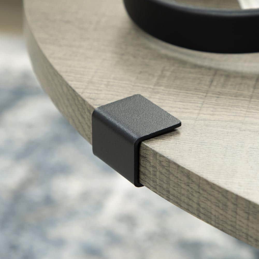 Round Light Gray Wood and Metal Coffee Table
