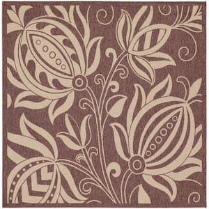 Courtyard Chocolate/Natural 7 ft. x 7 ft. Square Border Indoor/Outdoor Patio  Area Rug