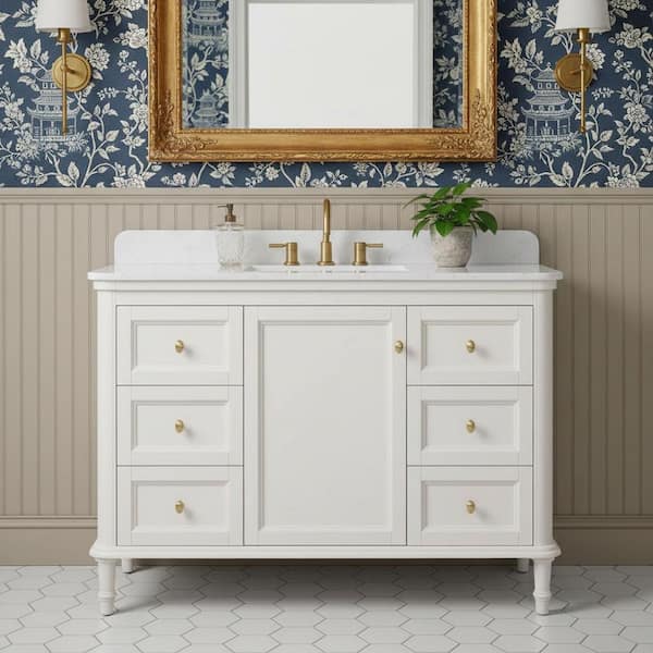 Cliveden 48 in. Single Sink Freestanding Bathroom Vanity in Cameo White with Volakas Engineered Stone Top (Assembled)