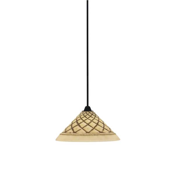 Unbranded Madison 100-Watt 1-Light Matte Black Shaded Pendant Light with 16 in. Chocolate Icing Shade, No Bulb Included