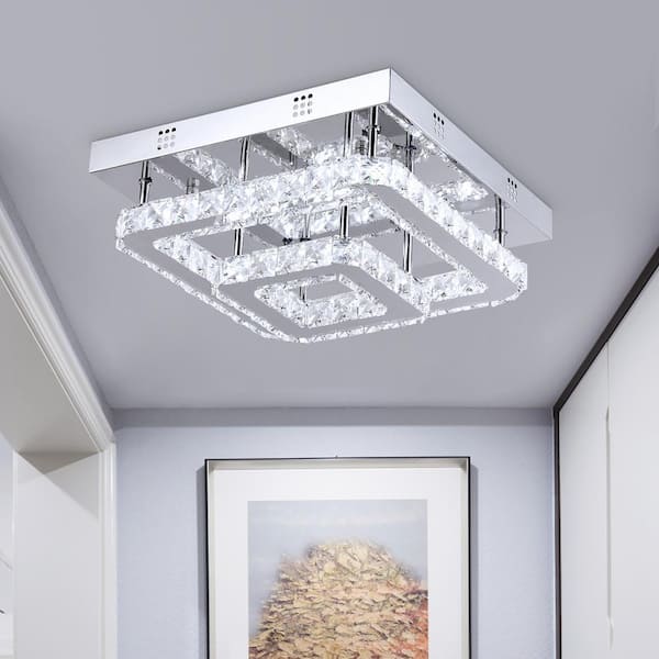 Jefferson 2 - Light 13'' Chrome square Integrated LED Semi-Flush Mount With Crystal