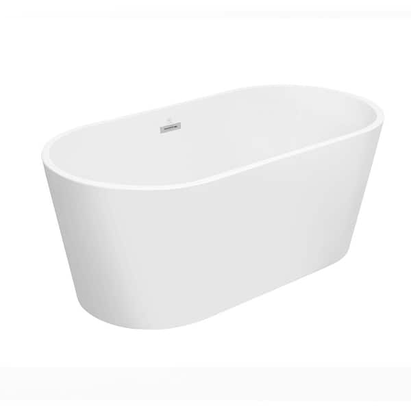 EPOWP 63 in. Acrylic Freestanding Flatbottom Non-Whirlpool Bathtub in White