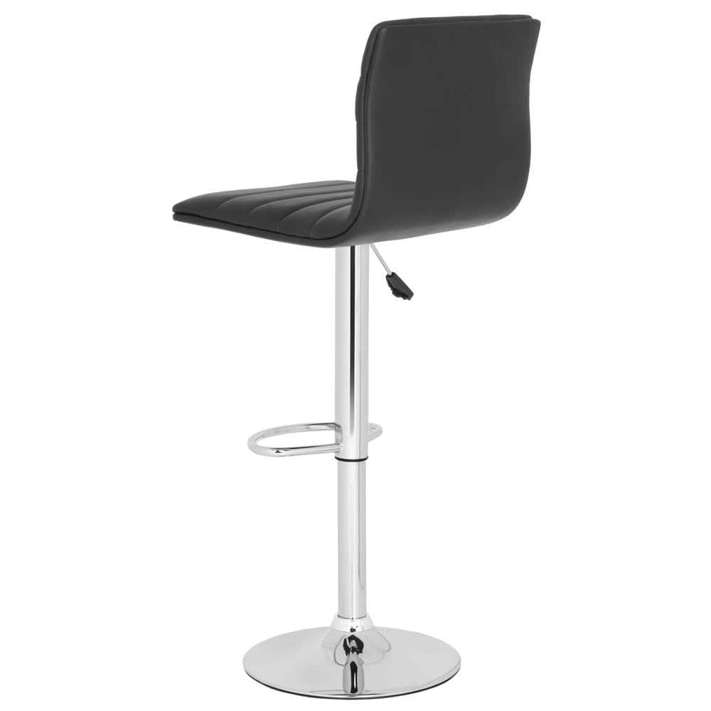 Transitional Black Leather Swivel Adjustable Bar Stool