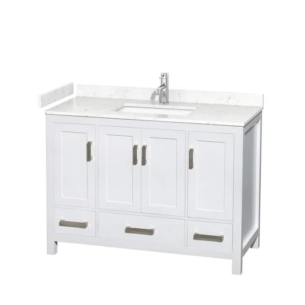 Wyndham Collection Sheffield 48 in. W x 22 in. D Single Bath Vanity in White with Cultured Marble Vanity Top in White with White Basin