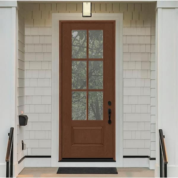 Regency 36 in. x 96 in. 3/4-6 Lite Clear Glass LHIS Chestnut Stained Fiberglass Prehung Front Door