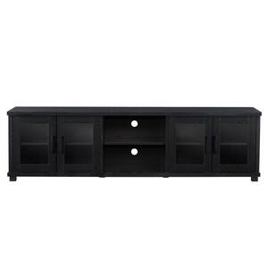Fremont Black Ravenwood TV Bench with Glass Cabinets for TVs up to 90 in.