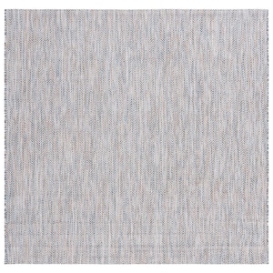 Courtyard Ivory Blue/Beige 7 ft. x 7 ft. Solid Color Chevron Indoor/Outdoor Square Area Rug