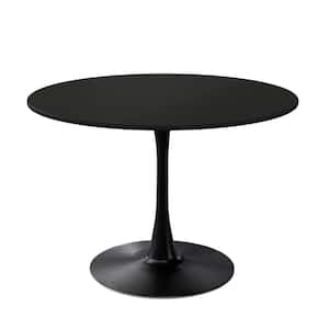 42.13 in. Black Modern Round Outdoor Coffee Table with MDF Tabletop, Metal Base