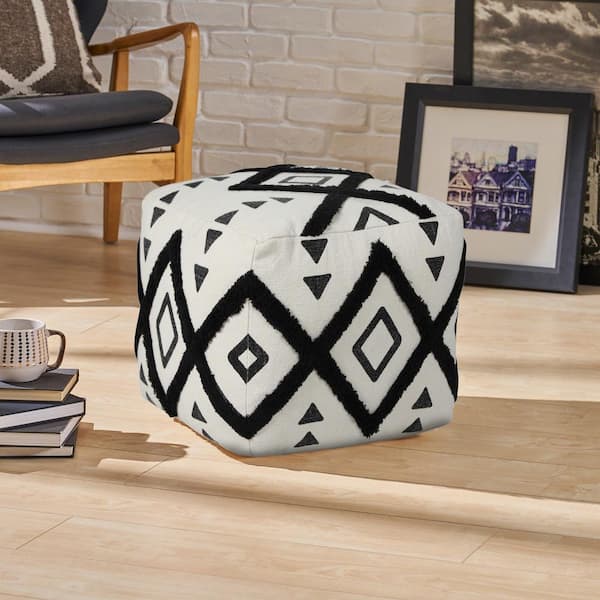 LR Home Textured Black / White 18 in. x 18 in. x 14 in. Double Diamond Pouf  Ottoman POUFS34058BLK1612 - The Home Depot