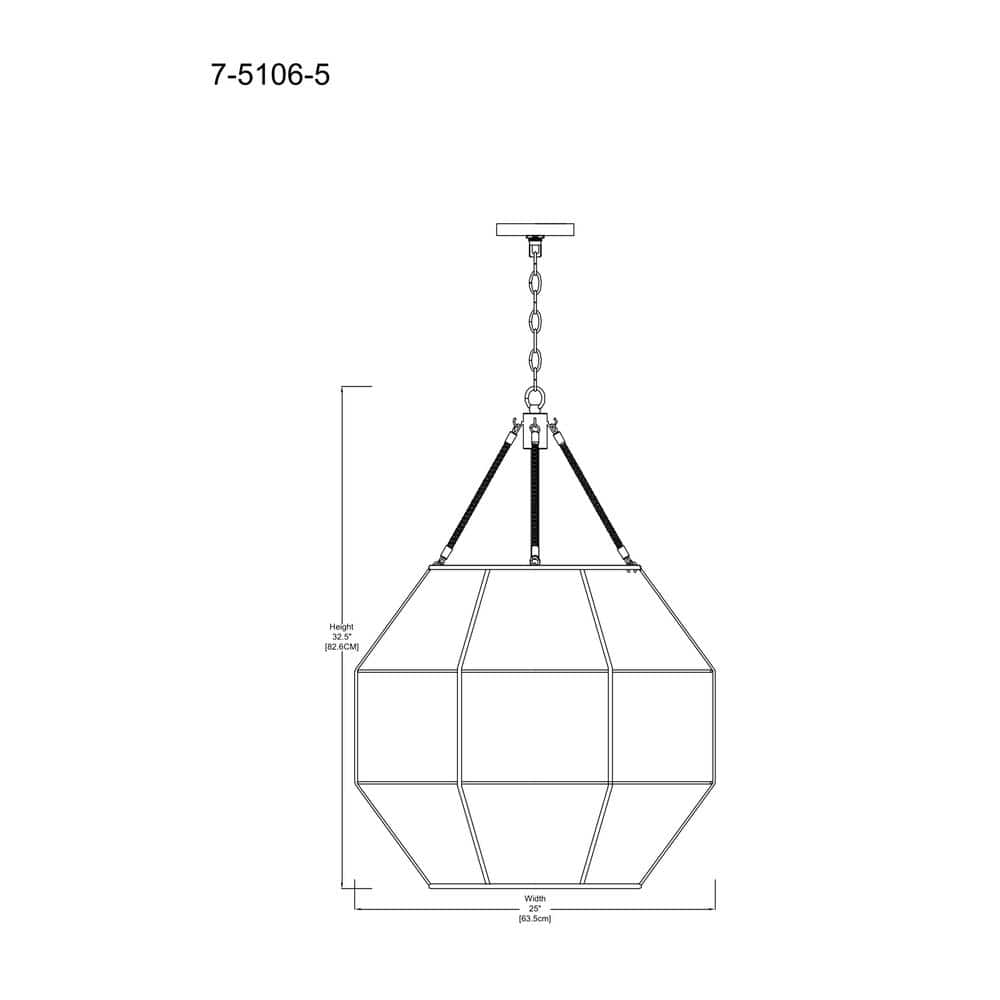 Burnished Brass and Rattan 5-Light Octagon Pendant