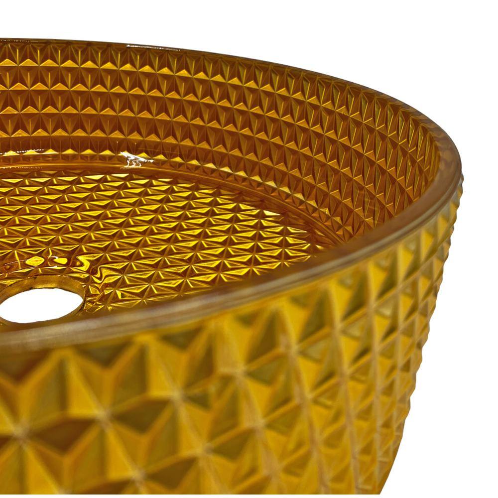 Gold Tempered Glass Circular Bathroom Vessel Sink, 14-inch